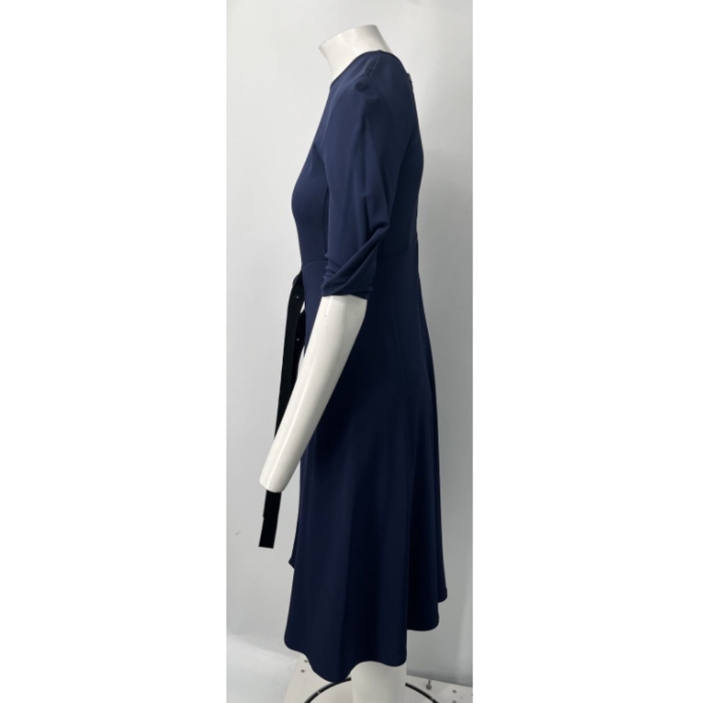 Sportmax ALTERED Navy 3/4 Sleeve Leather-Buckle Accent Midi Dress sz M - Picture 2 of 5